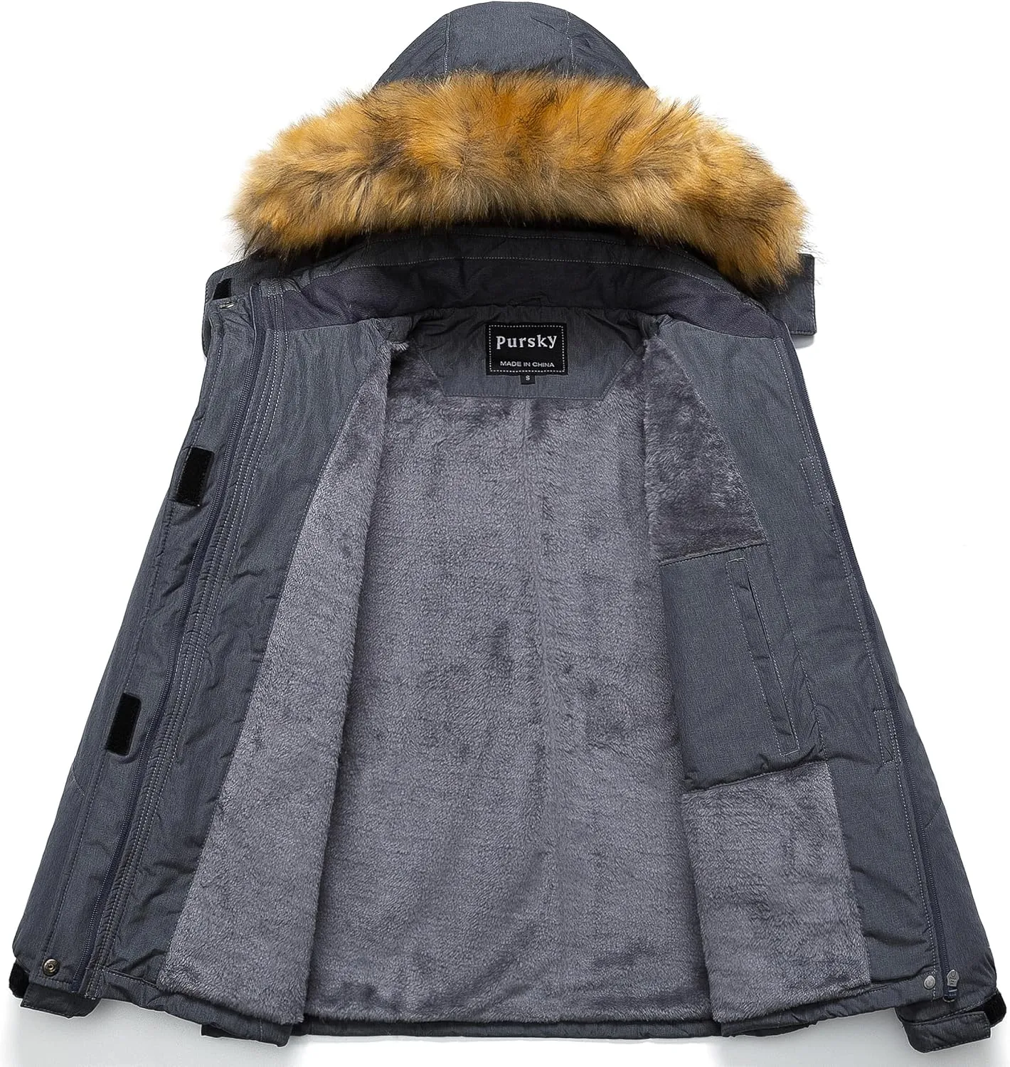 Pursky Women's Waterproof Ski Jacket Winter Snow Coats Fur Hooded Raincoat Parka