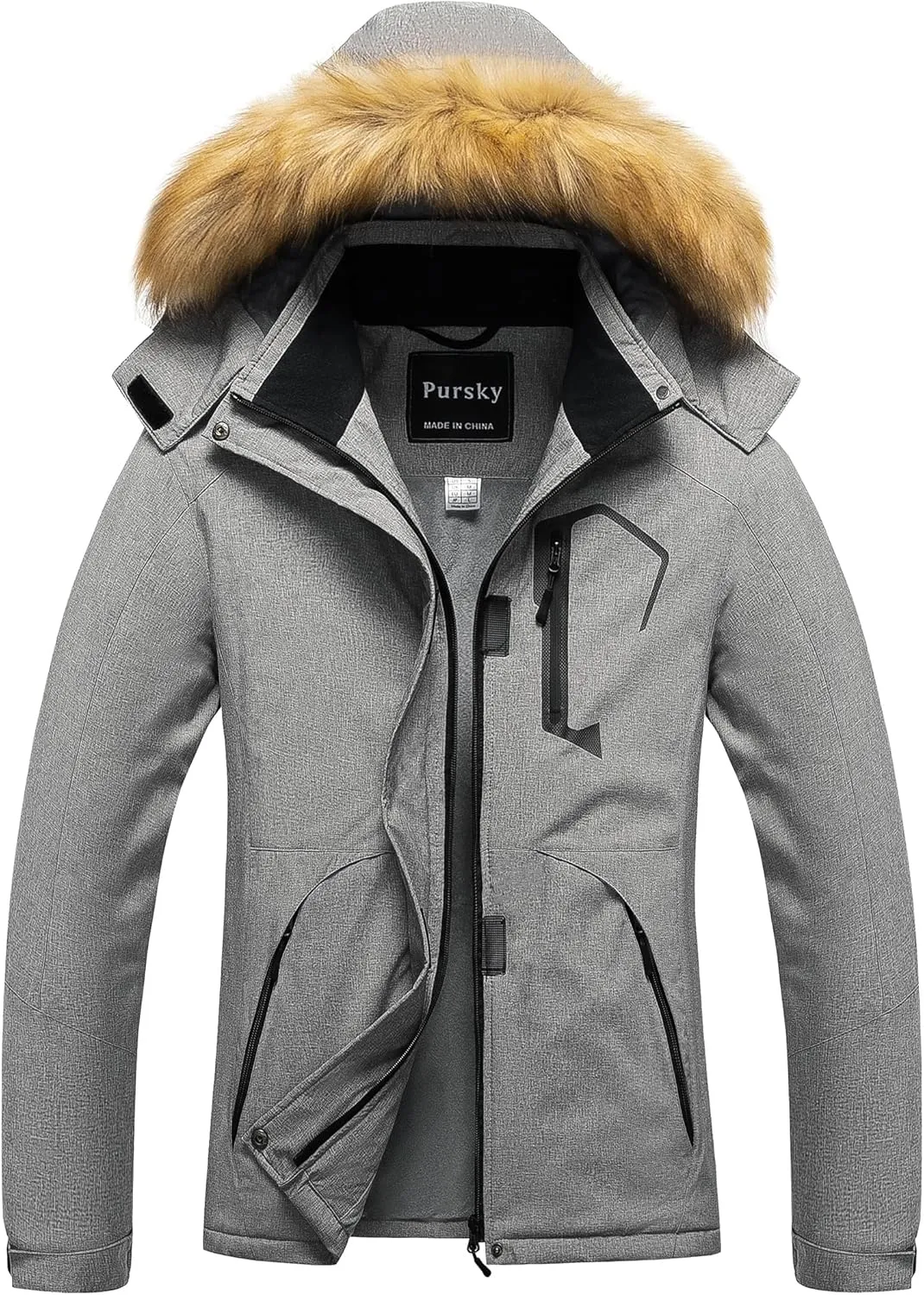 Pursky Women's Waterproof Ski Jacket Winter Snow Coats Fur Hooded Raincoat Parka