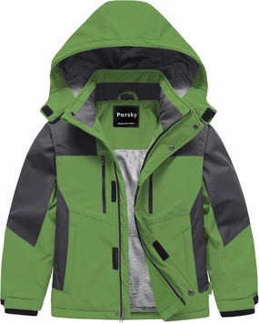 Pursky Boy's Waterproof Ski Jacket Kids Winter Snow Coats Fleece Raincoats Parka