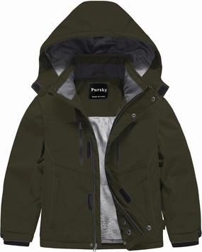 Pursky Boy's Waterproof Ski Jacket Kids Winter Snow Coats Fleece Raincoats Parka