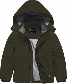 Pursky Boy's Waterproof Ski Jacket Kids Winter Snow Coats Fleece Raincoats Parka