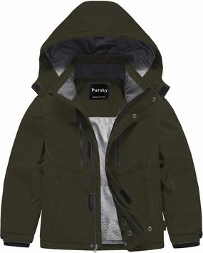 Pursky Boy's Waterproof Ski Jacket Kids Winter Snow Coats Fleece Raincoats Parka