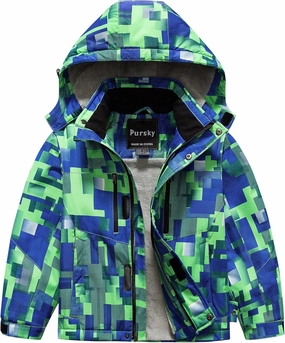 Pursky Boy's Waterproof Ski Jacket Kids Winter Snow Coats Fleece Raincoats Parka