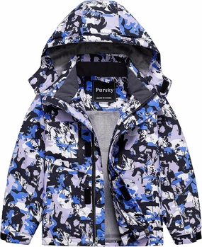 Pursky Boy's Waterproof Ski Jacket Kids Winter Snow Coats Fleece Raincoats Parka