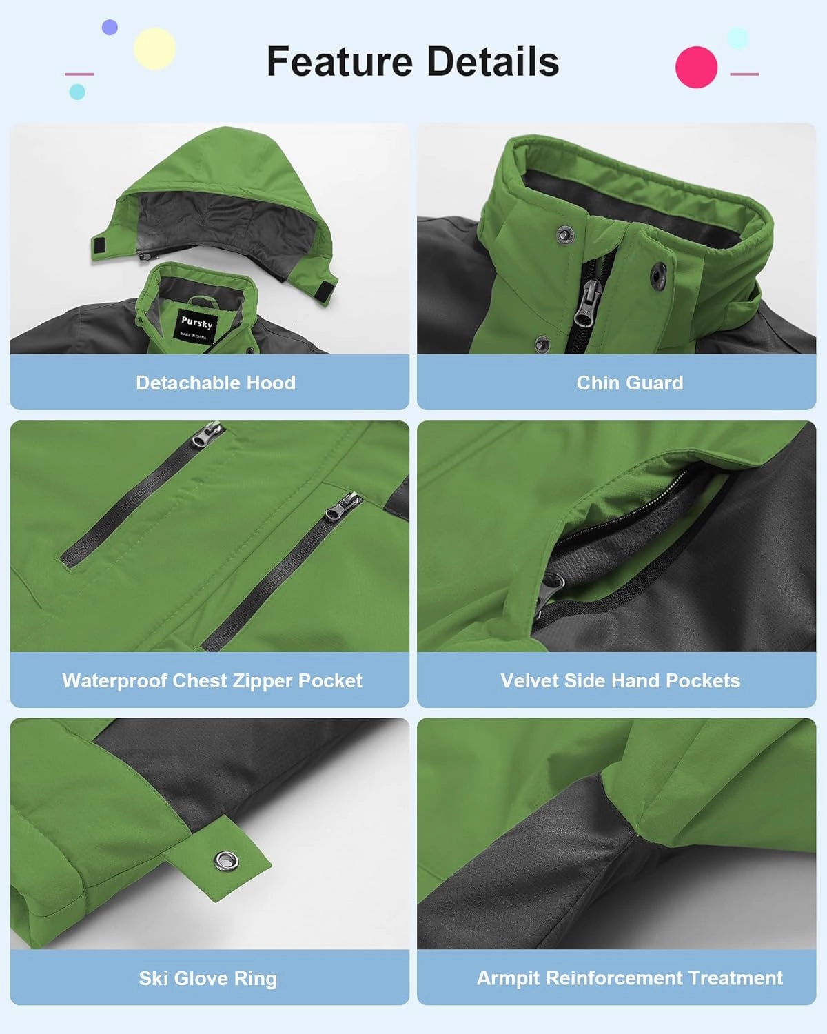 Pursky Boy's Waterproof Ski Jacket Kids Winter Snow Coats Fleece Raincoats Parka