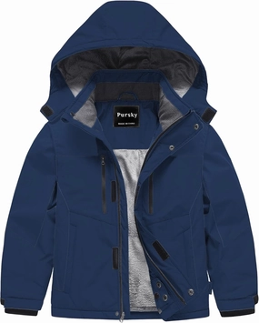 Pursky Boy's Waterproof Ski Jacket Kids Winter Snow Coats Fleece Raincoats Parka