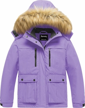 Pursky Girl's Waterproof Ski Jacket Kids Winter Snow Coats Fleece Raincoat Parka