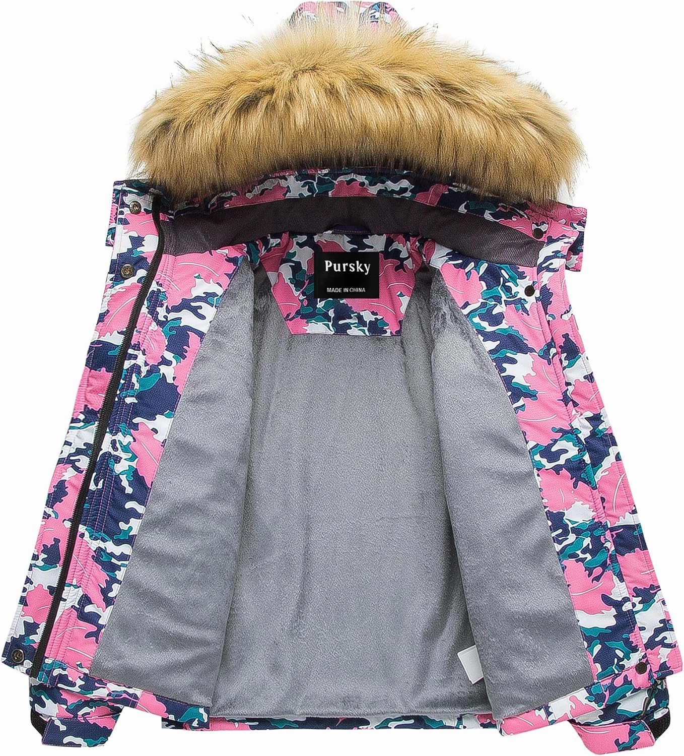 Pursky Girl's Waterproof Ski Jacket Kids Winter Snow Coats Fleece Raincoat Parka