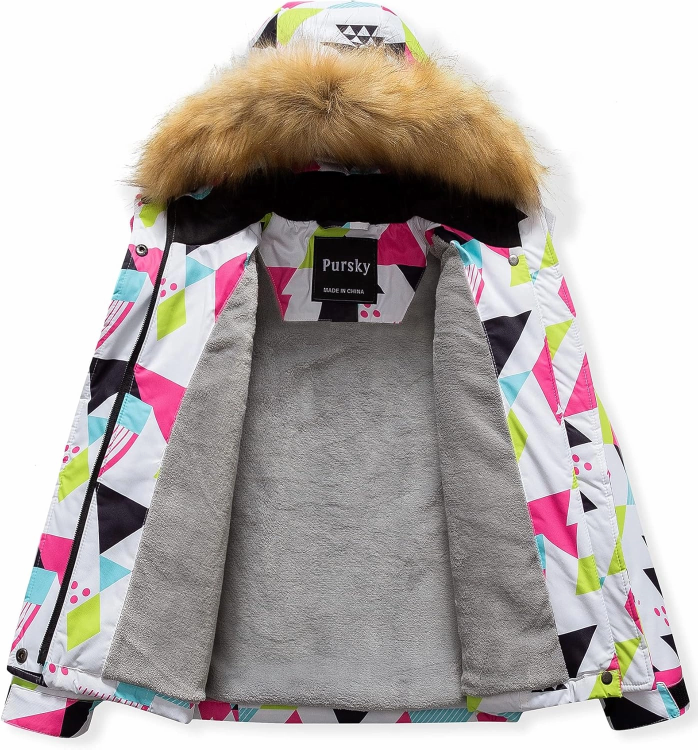 Pursky Girl's Waterproof Ski Jacket Kids Winter Snow Coats Fleece Raincoat Parka