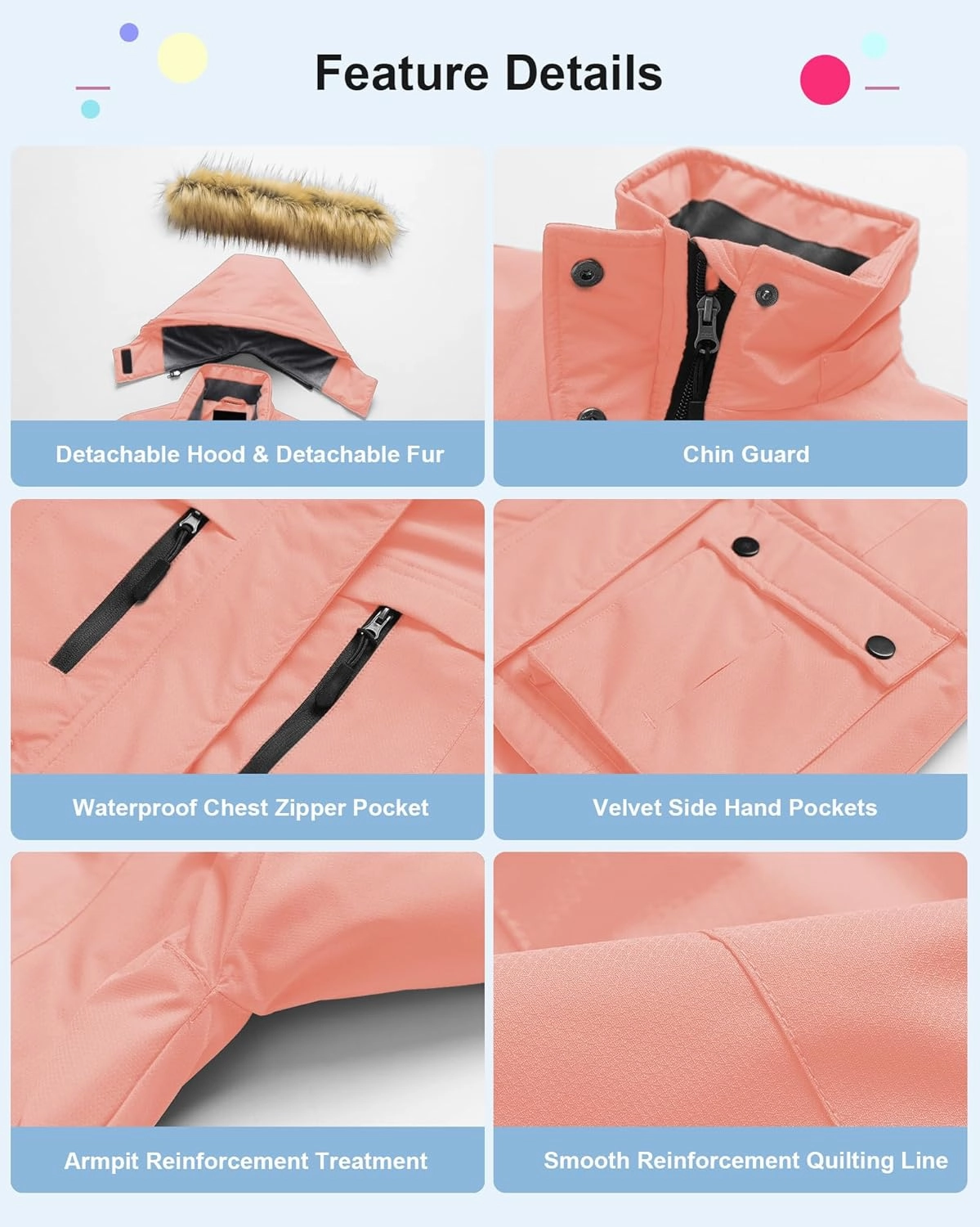 Pursky Girl's Waterproof Ski Jacket Kids Winter Snow Coats Fleece Raincoat Parka