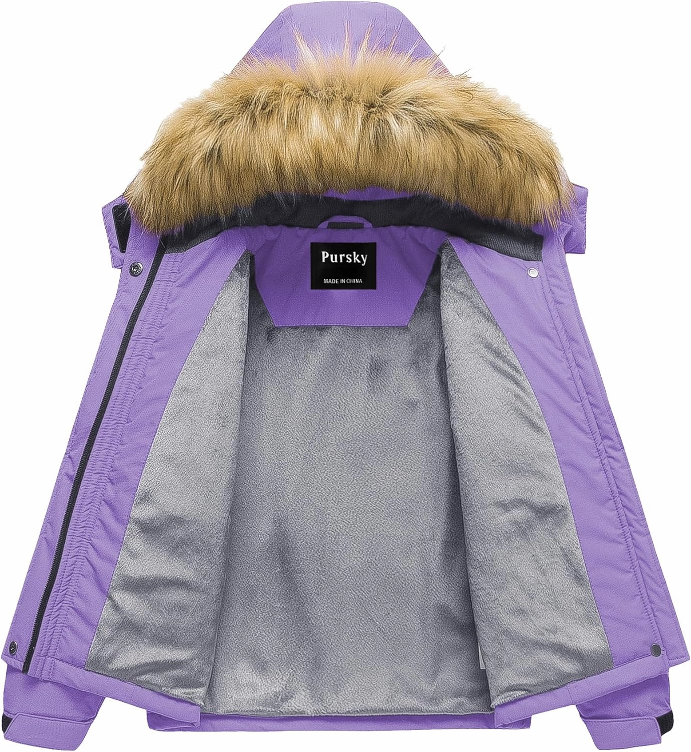 Pursky Girl's Waterproof Ski Jacket Kids Winter Snow Coats Fleece Raincoat Parka