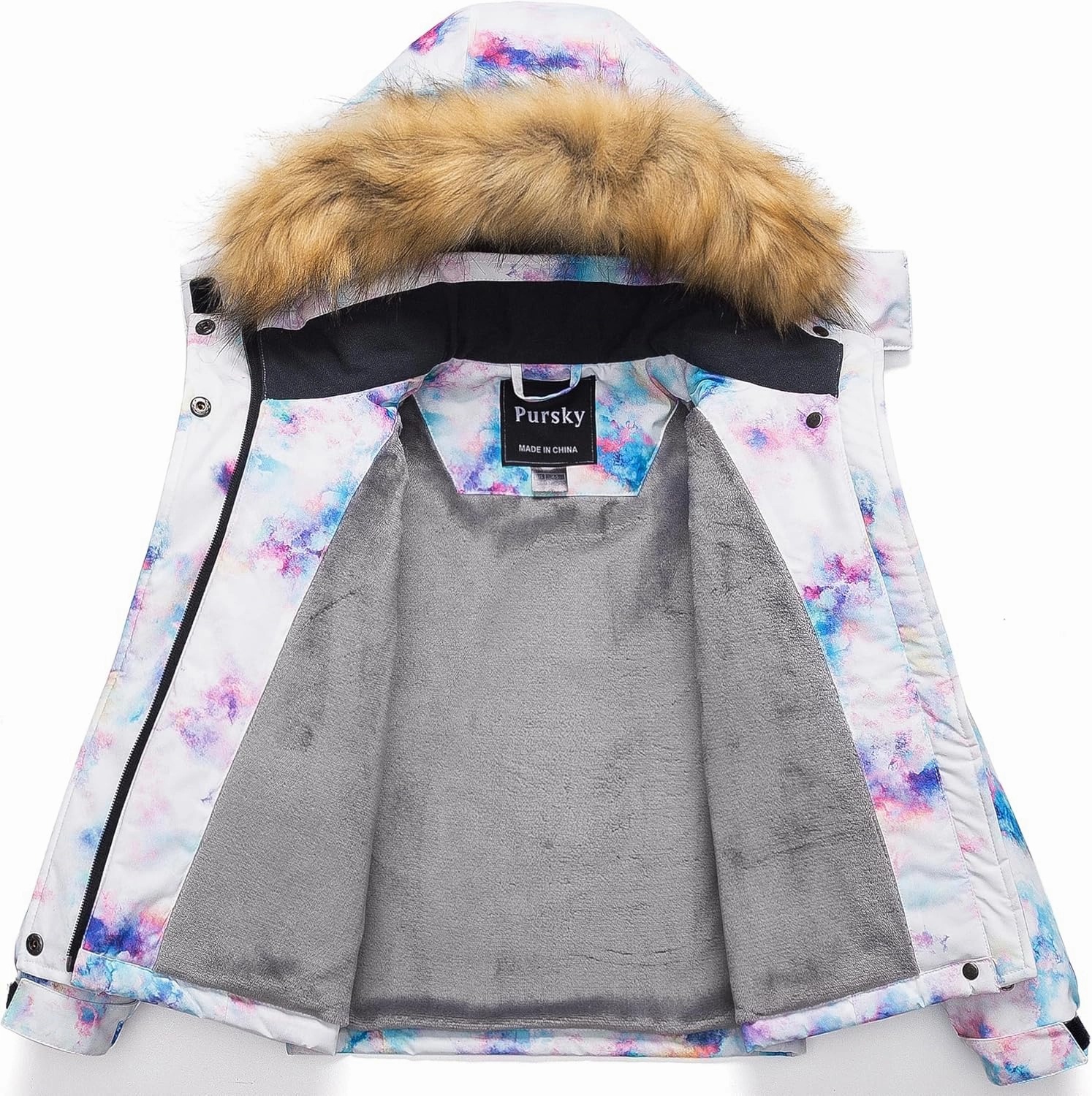 Pursky Girl's Waterproof Ski Jacket Kids Winter Snow Coats Fleece Raincoat Parka