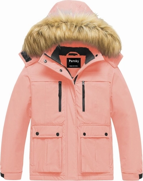 Pursky Girl's Waterproof Ski Jacket Kids Winter Snow Coats Fleece Raincoat Parka