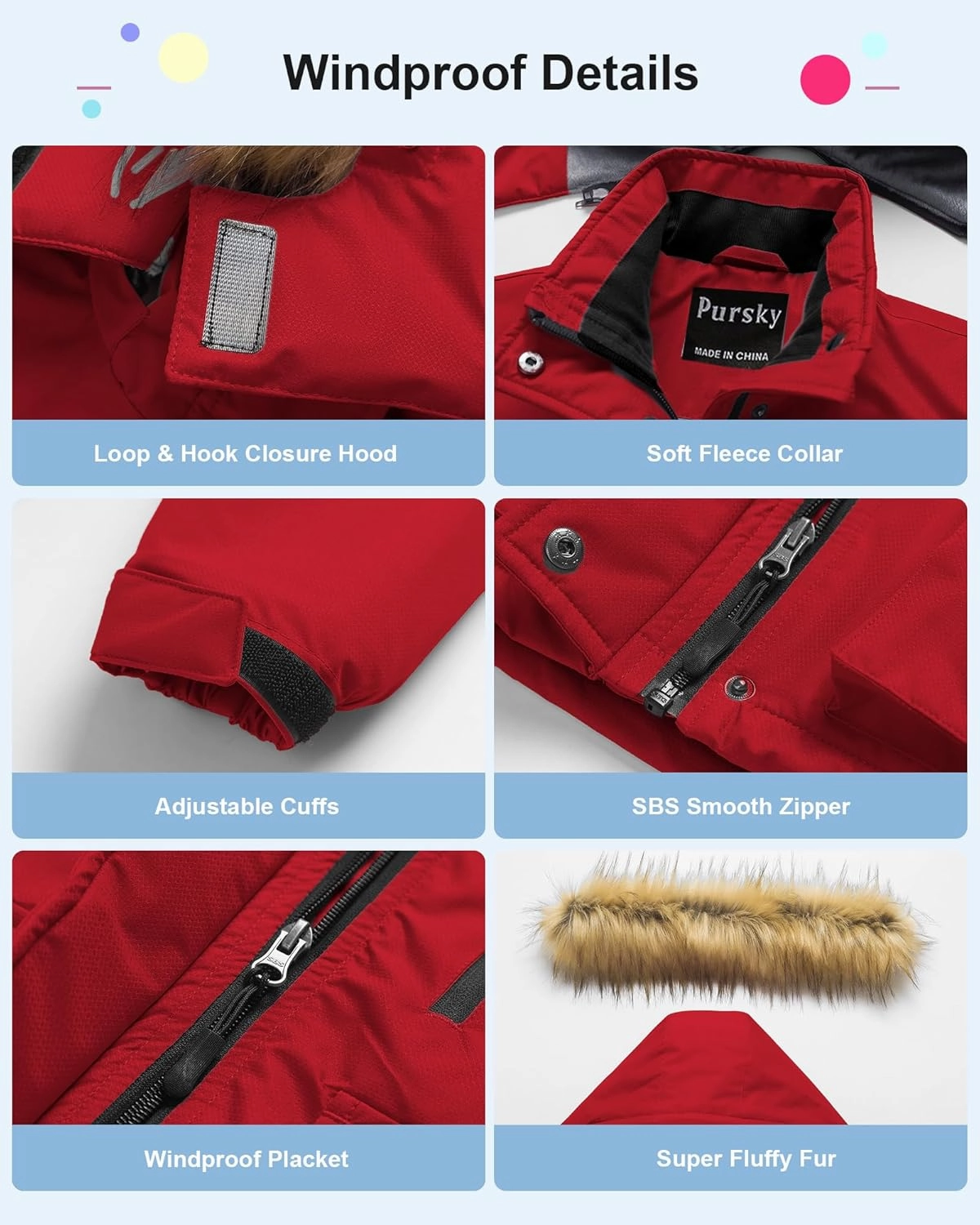 Pursky Girl's Waterproof Ski Jacket Kids Winter Snow Coats Fleece Raincoat Parka