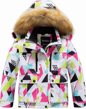 Pursky Girl's Waterproof Ski Jacket Kids Winter Snow Coats Fleece Raincoat Parka