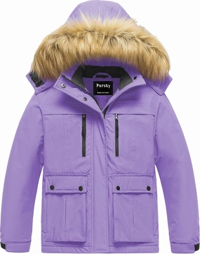 Pursky Girl's Waterproof Ski Jacket Kids Winter Snow Coats Fleece Raincoat Parka