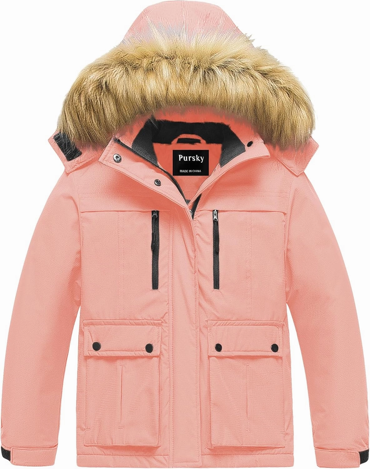 Pursky Girl's Waterproof Ski Jacket Kids Winter Snow Coats Fleece Raincoat Parka