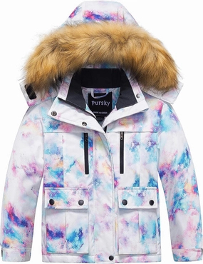 Pursky Girl's Waterproof Ski Jacket Kids Winter Snow Coats Fleece Raincoat Parka