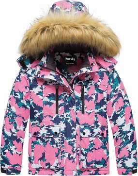 Pursky Girl's Waterproof Ski Jacket Kids Winter Snow Coats Fleece Raincoat Parka