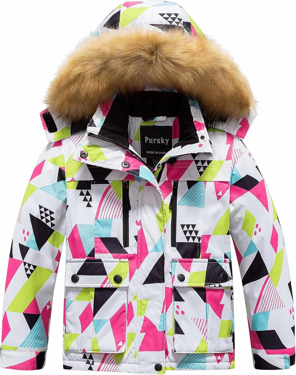 Pursky Girl's Waterproof Ski Jacket Kids Winter Snow Coats Fleece Raincoat Parka