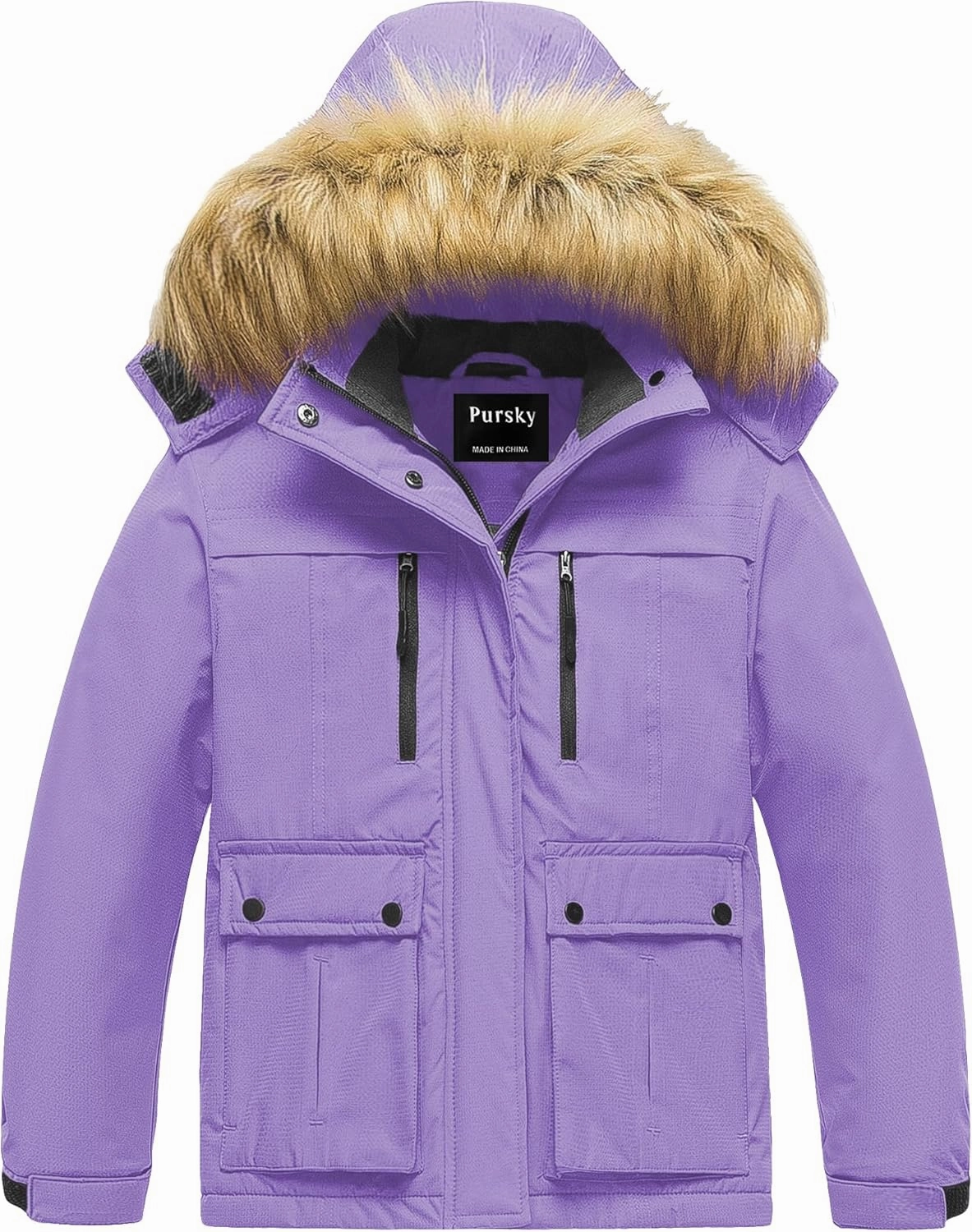 Pursky Girl's Waterproof Ski Jacket Kids Winter Snow Coats Fleece Raincoat Parka