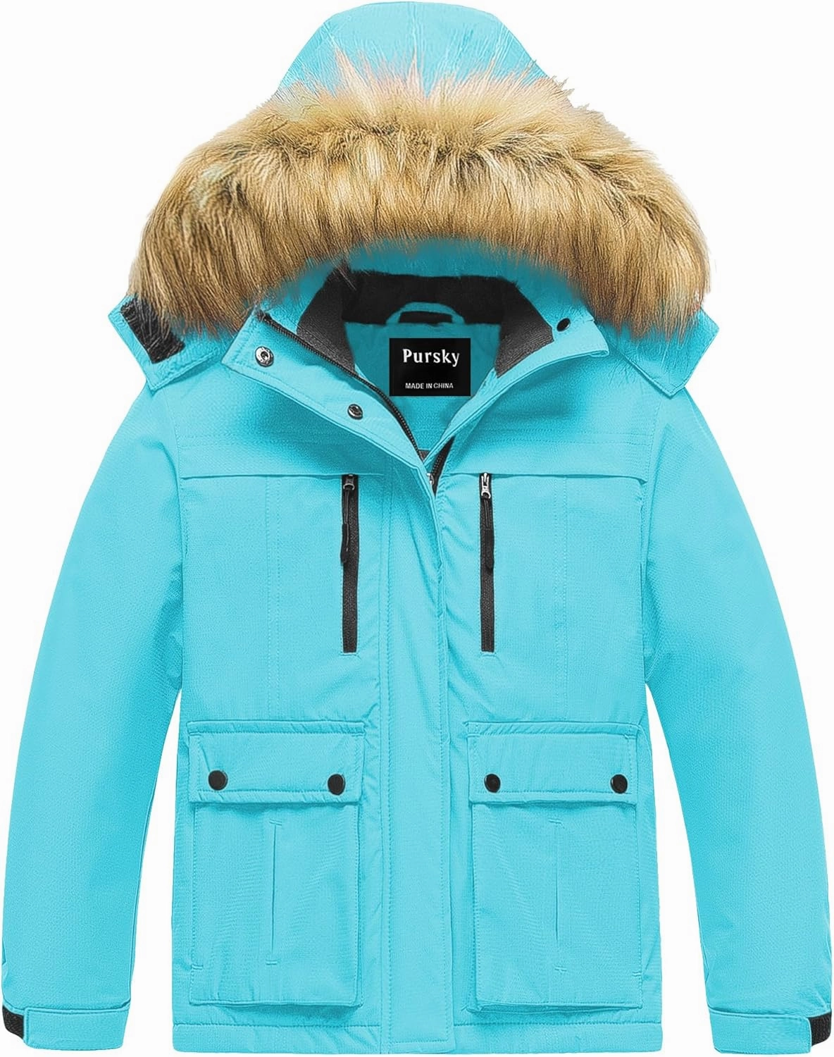 Pursky Girl's Waterproof Ski Jacket Kids Winter Snow Coats Fleece Raincoat Parka