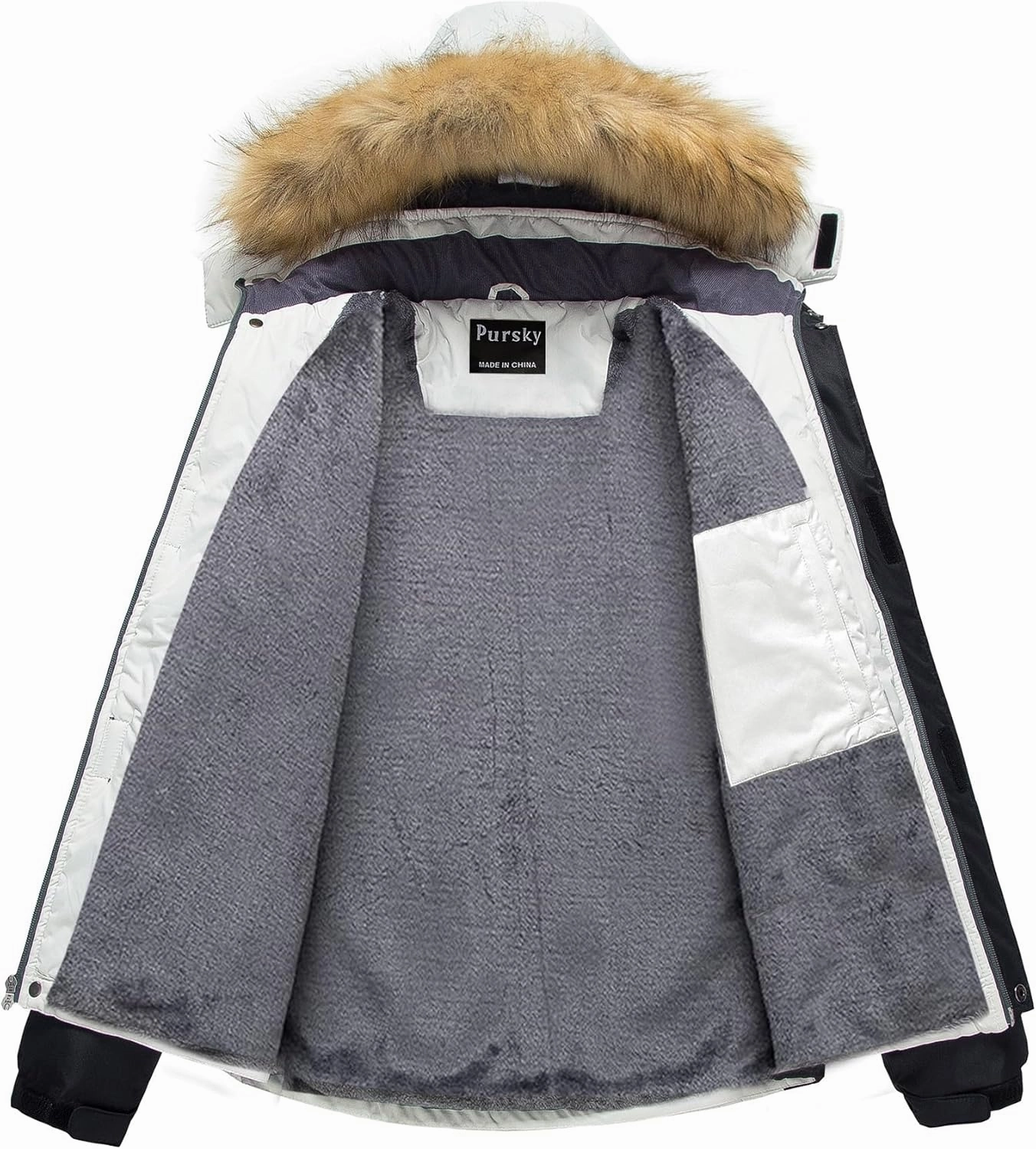 Pursky Men's Waterproof Ski Jacket Winter Snow Coats Fur Hooded Raincoats Parka