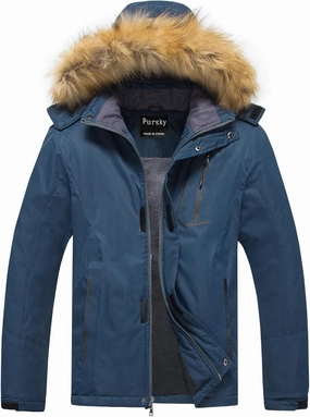 Pursky Men's Waterproof Ski Jacket Winter Snow Coats Fur Hooded Raincoats Parka