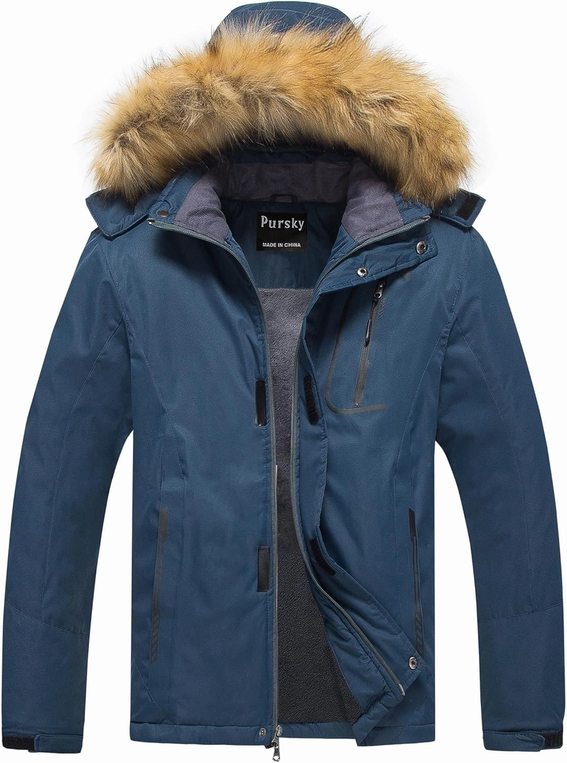 Pursky Men's Waterproof Ski Jacket Winter Snow Coats Fur Hooded Raincoats Parka