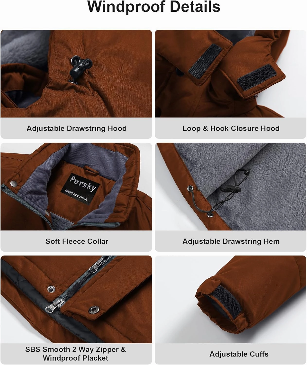 Pursky Men's Waterproof Ski Jacket Winter Snow Coats Fur Hooded Raincoats Parka
