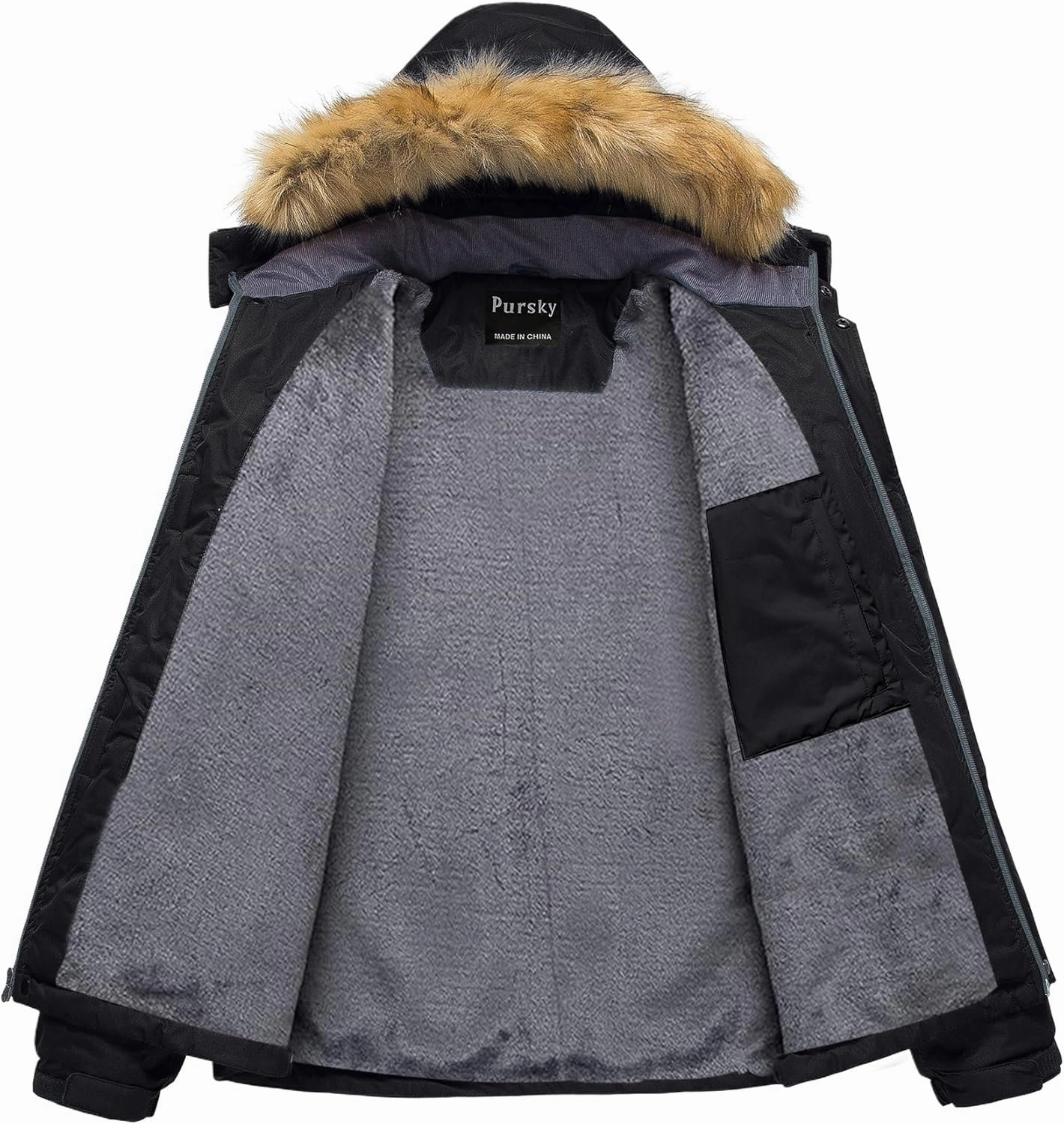 Pursky Men's Waterproof Ski Jacket Winter Snow Coats Fur Hooded Raincoats Parka