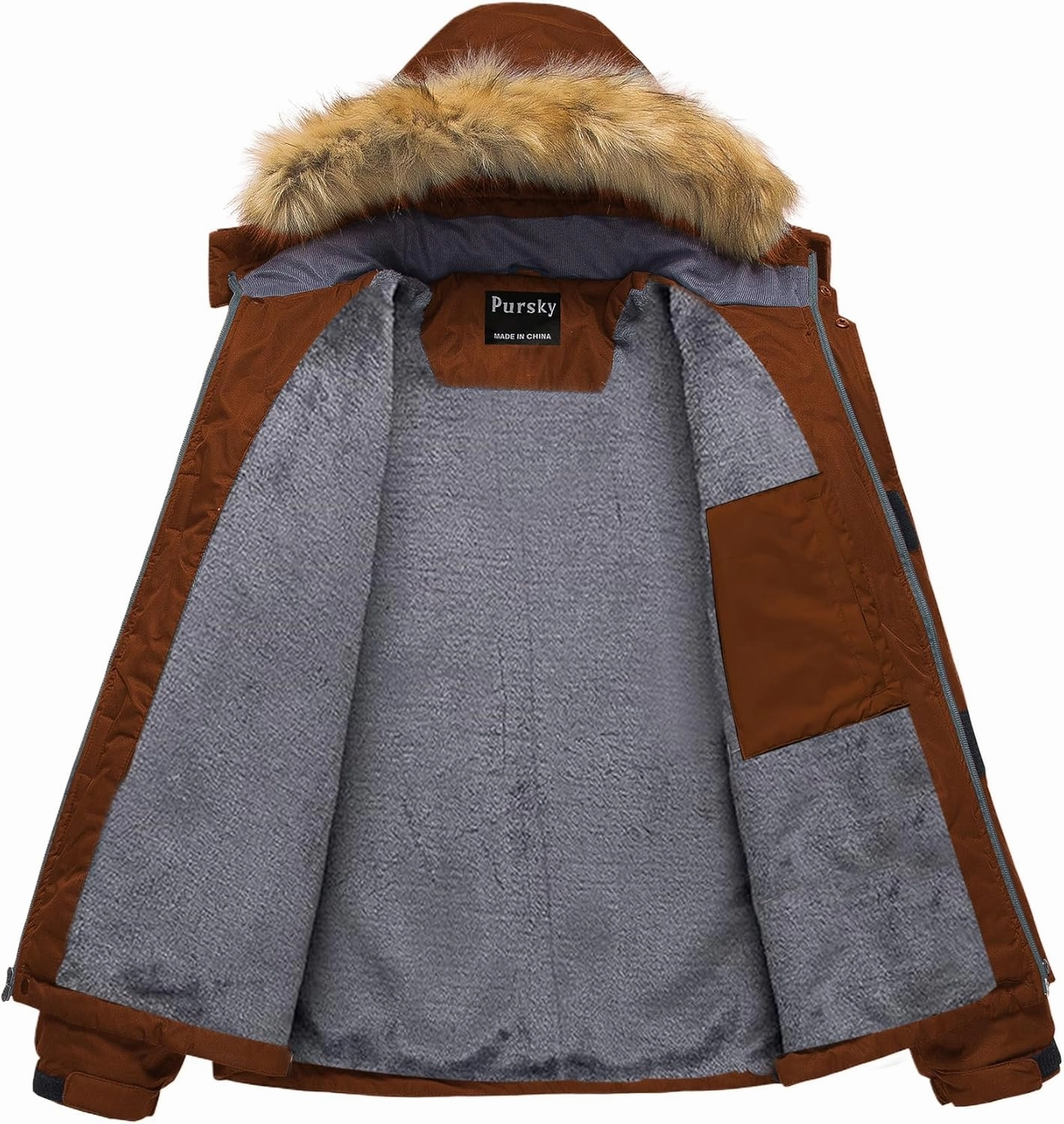Pursky Men's Waterproof Ski Jacket Winter Snow Coats Fur Hooded Raincoats Parka