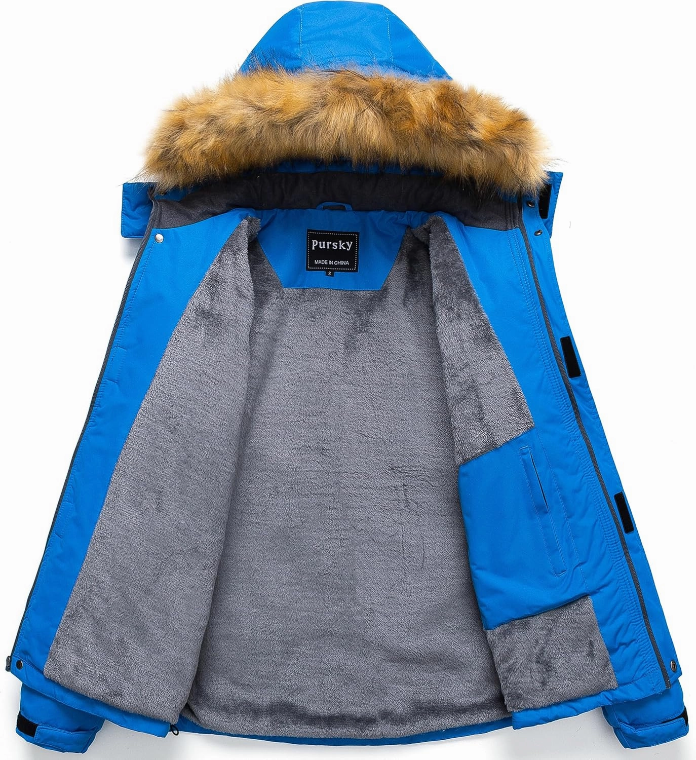 Pursky Men's Waterproof Ski Jacket Winter Snow Coats Fur Hooded Raincoats Parka