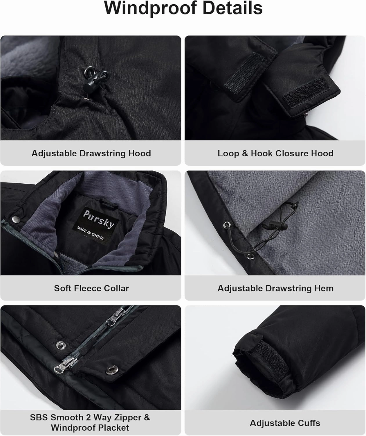 Pursky Men's Waterproof Ski Jacket Winter Snow Coats Fur Hooded Raincoats Parka