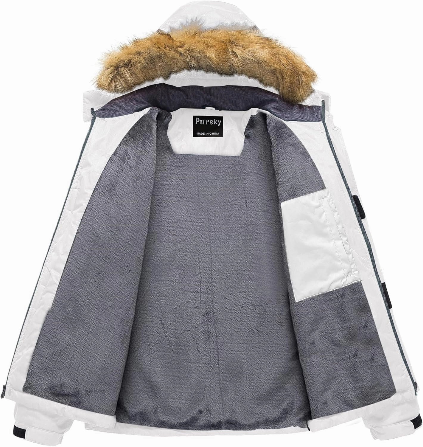 Pursky Men's Waterproof Ski Jacket Winter Snow Coats Fur Hooded Raincoats Parka
