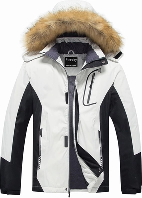 Pursky Men's Waterproof Ski Jacket Winter Snow Coats Fur Hooded Raincoats Parka