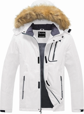 Pursky Men's Waterproof Ski Jacket Winter Snow Coats Fur Hooded Raincoats Parka
