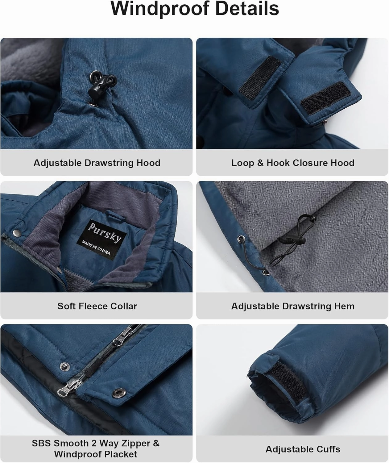 Pursky Men's Waterproof Ski Jacket Winter Snow Coats Fur Hooded Raincoats Parka