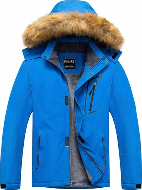 Pursky Men's Waterproof Ski Jacket Winter Snow Coats Fur Hooded Raincoats Parka