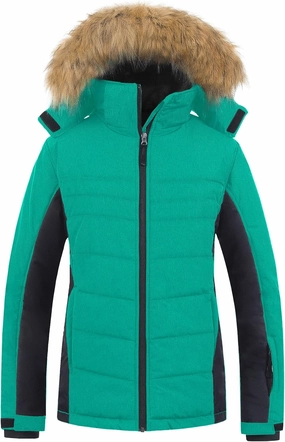 Pursky Women's Waterproof Ski Jacket Winter Puffer Snow Coat Fur Hooded Raincoat
