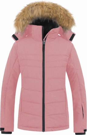 Pursky Women's Waterproof Ski Jacket Winter Puffer Snow Coat Fur Hooded Raincoat