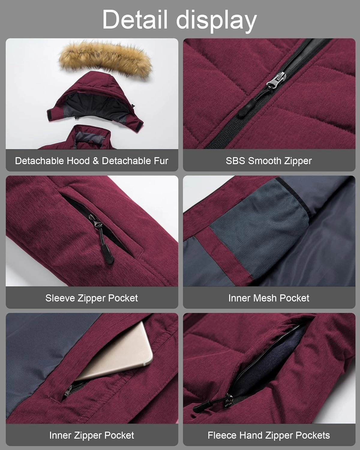 Pursky Women's Waterproof Ski Jacket Winter Puffer Snow Coat Fur Hooded Raincoat