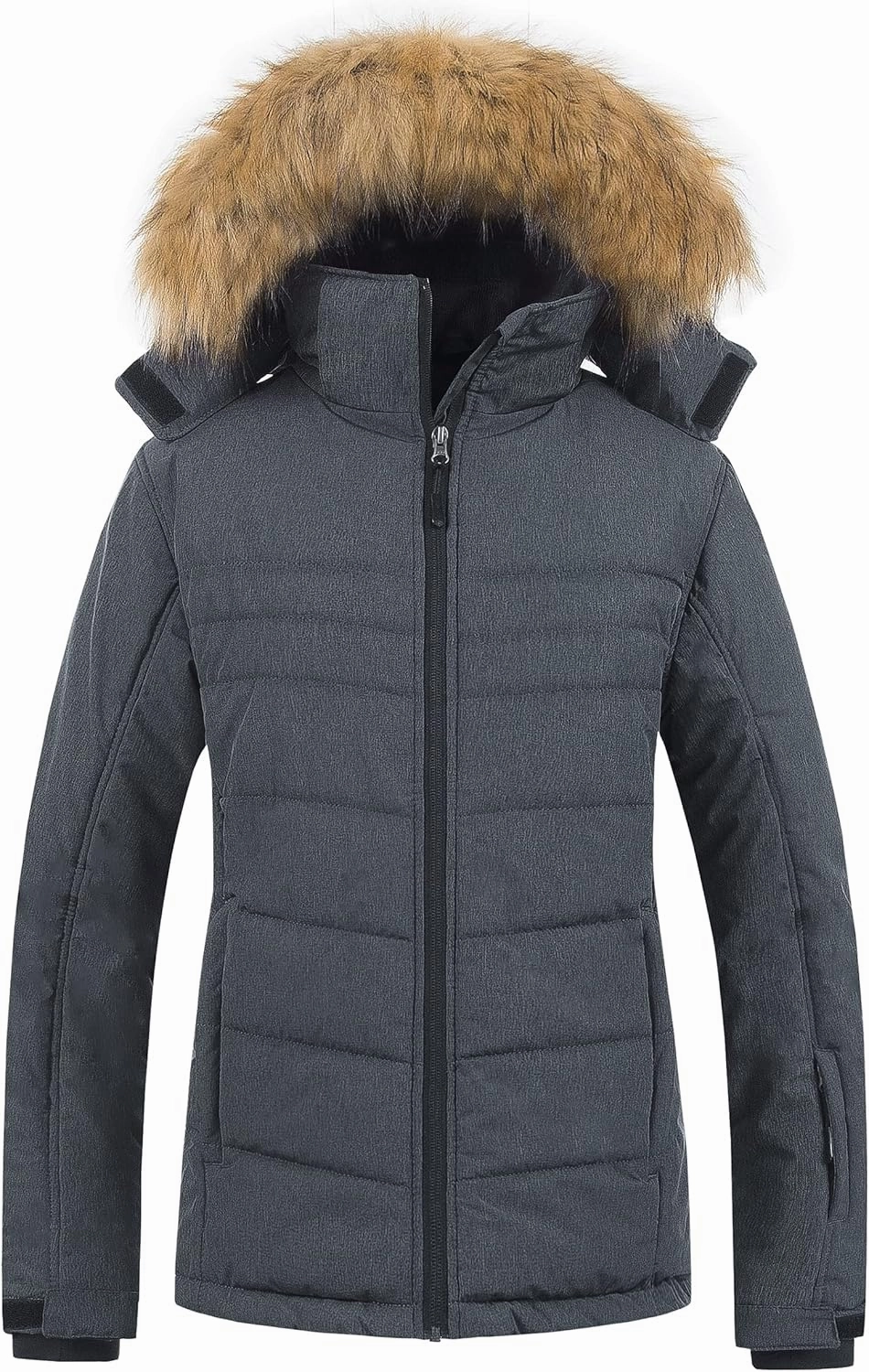 Pursky Women's Waterproof Ski Jacket Winter Puffer Snow Coat Fur Hooded Raincoat