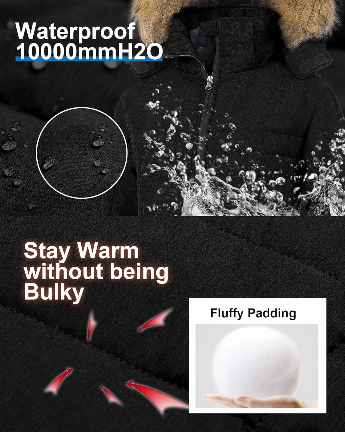 Pursky Women's Waterproof Ski Jacket Winter Puffer Snow Coat Fur Hooded Raincoat