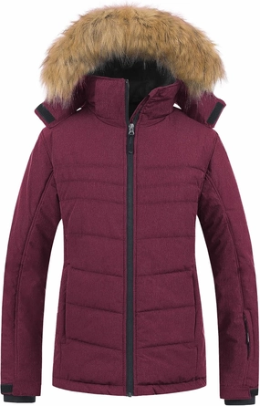 Pursky Women's Waterproof Ski Jacket Winter Puffer Snow Coat Fur Hooded Raincoat