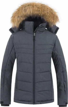 Pursky Women's Waterproof Ski Jacket Winter Puffer Snow Coat Fur Hooded Raincoat