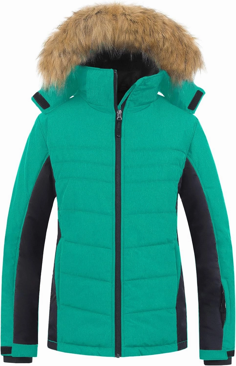 Pursky Women's Waterproof Ski Jacket Winter Puffer Snow Coat Fur Hooded Raincoat