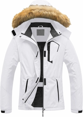 Pursky Women's Waterproof Ski Jacket Winter Snow Coats Fur Hooded Raincoat Parka