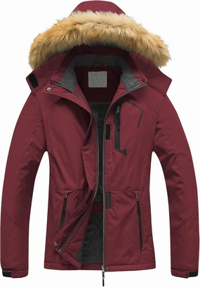 Pursky Women's Waterproof Ski Jacket Winter Snow Coats Fur Hooded Raincoat Parka