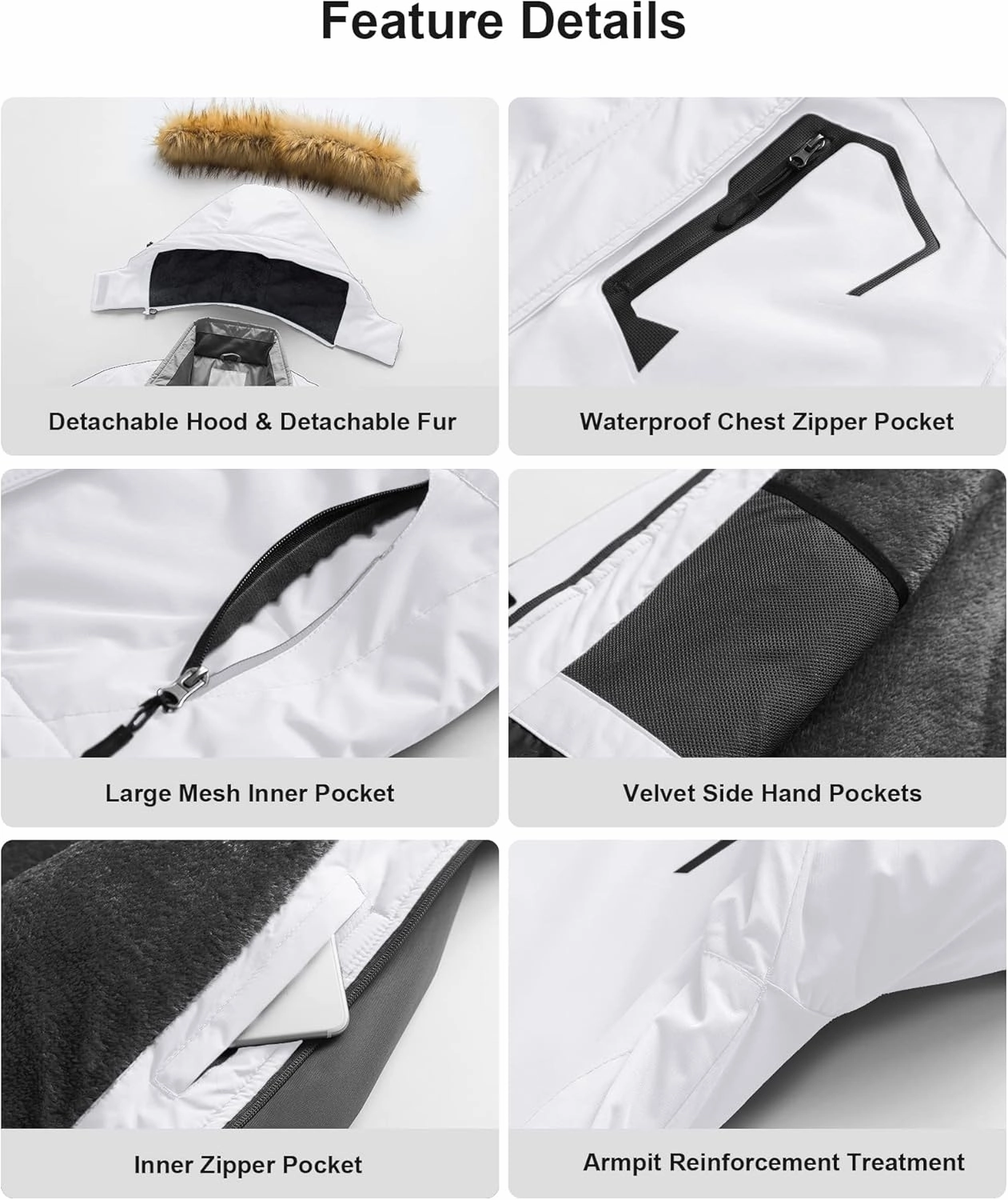 Pursky Women's Waterproof Ski Jacket Winter Snow Coats Fur Hooded Raincoat Parka